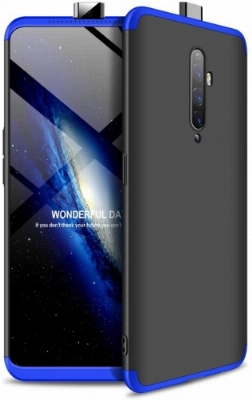 Oppo Reno 2z Kılıf 3 Parçalı 360 Tam Korumalı Rubber AYS Kapak  - Mavi - Siyah