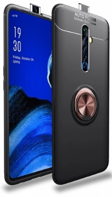 Oppo Reno 2z Kılıf Renkli Silikon Yüzüklü Standlı Auto Focus Ravel Kapak - Rose Gold