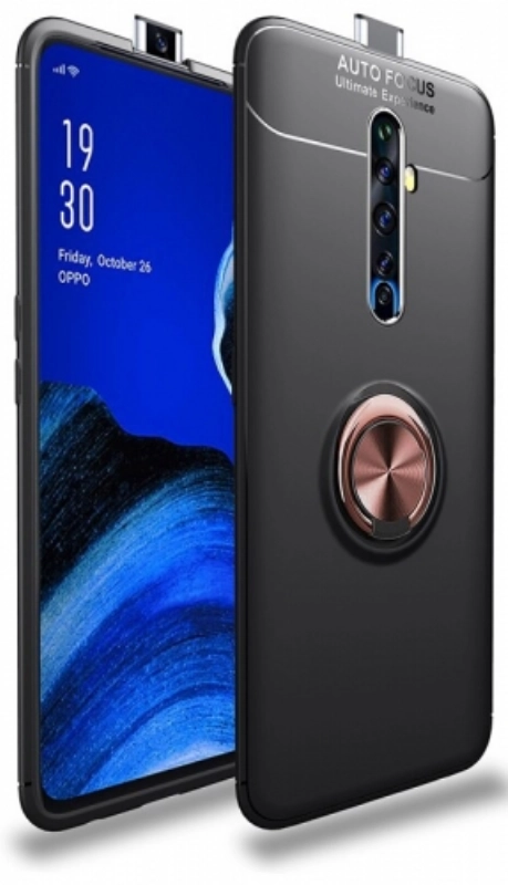 Oppo Reno 2z Kılıf Renkli Silikon Yüzüklü Standlı Auto Focus Ravel Kapak - Rose Gold