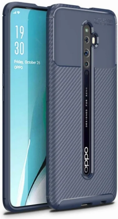 Oppo Reno 2z Kılıf Karbon Serisi Mat Fiber Silikon Negro Kapak - Lacivert