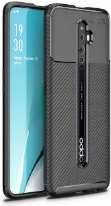 Oppo Reno 2z Kılıf Karbon Serisi Mat Fiber Silikon Negro Kapak - Siyah