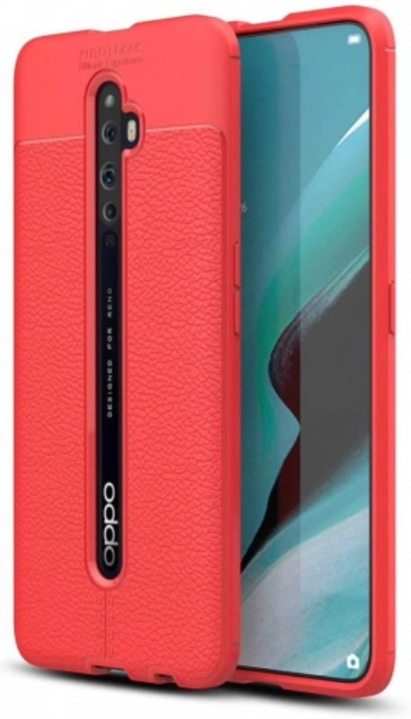 Oppo Reno 2z Kılıf Deri Görünümlü Lüks Parmak İzi Bırakmaz Niss Silikon Kapak - Kırmızı