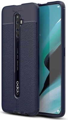 Oppo Reno 2z Kılıf Deri Görünümlü Lüks Parmak İzi Bırakmaz Niss Silikon Kapak - Lacivert