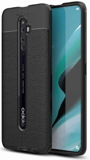 Oppo Reno 2z Kılıf Deri Görünümlü Lüks Parmak İzi Bırakmaz Niss Silikon Kapak - Siyah