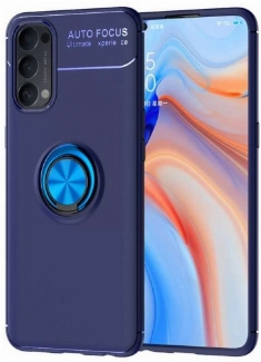 Oppo Reno 4 Kılıf Renkli Silikon Yüzüklü Standlı Auto Focus Ravel Kapak - Mavi