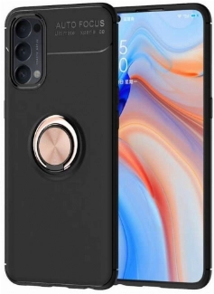 Oppo Reno 4 Kılıf Renkli Silikon Yüzüklü Standlı Auto Focus Ravel Kapak - Rose Gold