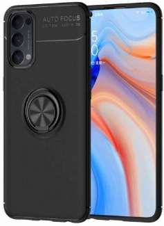 Oppo Reno 4 Kılıf Renkli Silikon Yüzüklü Standlı Auto Focus Ravel Kapak - Siyah