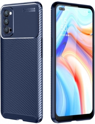 Oppo Reno 4 Kılıf Silikon Parmak İzi Bırakmayan Karbon Soft Negro Kapak - Lacivert