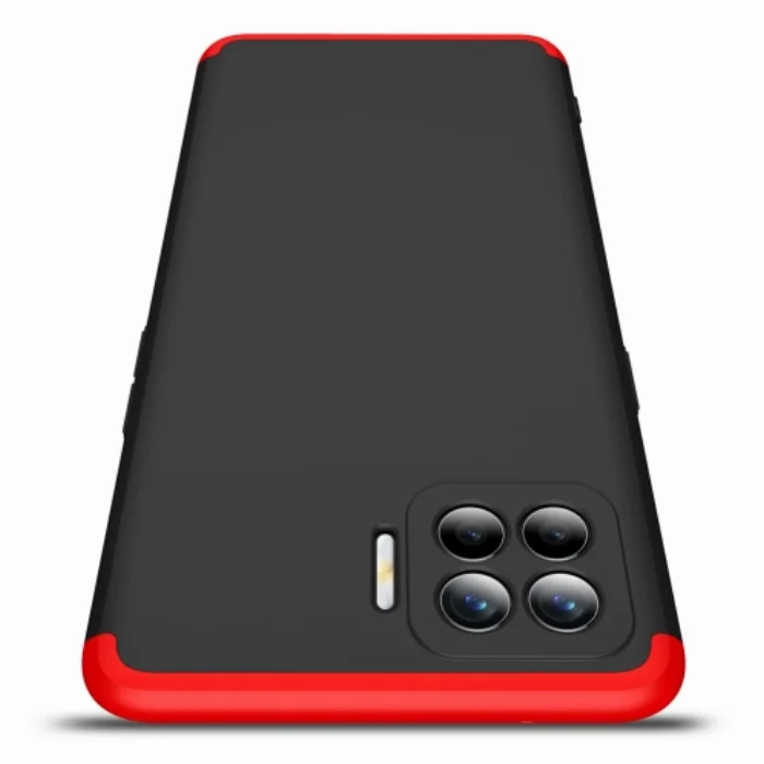 Oppo Reno 4 Lite Kılıf 3 Parçalı 360 Tam Korumalı Rubber AYS Kapak - Kırmızı Siyah