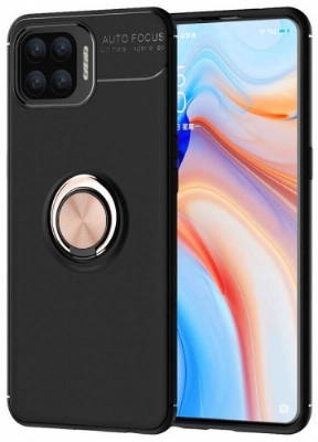 Oppo Reno 4 Lite Kılıf Renkli Silikon Yüzüklü Standlı Auto Focus Ravel Kapak - Rose Gold