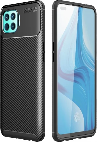 Oppo Reno 4 Lite Kılıf Karbon Serisi Mat Fiber Silikon Negro Kapak - Siyah