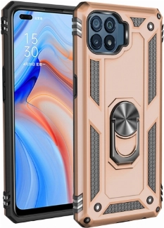 Oppo Reno 4 Lite Kılıf Silikon Zırhlı Standlı Yüzüklü Mıknatıslı Tank Kapak - Gold