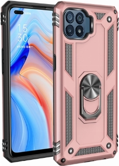 Oppo Reno 4 Lite Kılıf Silikon Zırhlı Standlı Yüzüklü Mıknatıslı Tank Kapak - Rose Gold