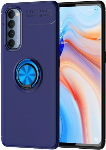 Oppo Reno 4 Pro Kılıf Renkli Silikon Yüzüklü Standlı Auto Focus Ravel Kapak - Mavi