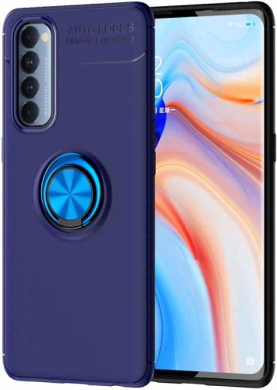 Oppo Reno 4 Pro Kılıf Renkli Silikon Yüzüklü Standlı Auto Focus Ravel Kapak - Mavi