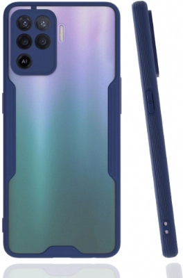 Oppo Reno 5 Lite Kılıf Renkli Silikon Kamera Lens Korumalı Şeffaf Parfe Kapak - Lacivert