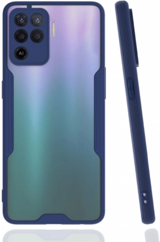 Oppo Reno 5 Lite Kılıf Renkli Silikon Kamera Lens Korumalı Şeffaf Parfe Kapak - Lacivert