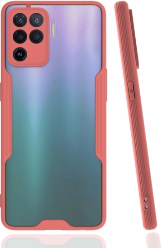 Oppo Reno 5 Lite Kılıf Renkli Silikon Kamera Lens Korumalı Şeffaf Parfe Kapak - Pembe