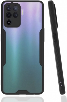 Oppo Reno 5 Lite Kılıf Renkli Silikon Kamera Lens Korumalı Şeffaf Parfe Kapak - Siyah