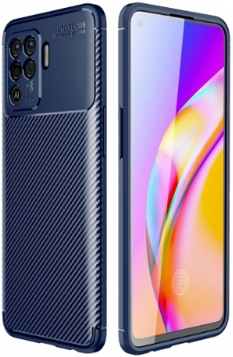 Oppo Reno 5 Lite Kılıf Silikon Parmak İzi Bırakmayan Karbon Soft Negro Kapak - Lacivert