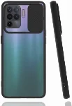 Oppo Reno 5 Lite Kılıf Silikon Sürgülü Lens Korumalı Buzlu Şeffaf - Siyah