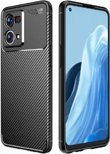 Oppo Reno 7 Kılıf Karbon Serisi Mat Fiber Silikon Negro Kapak - Siyah