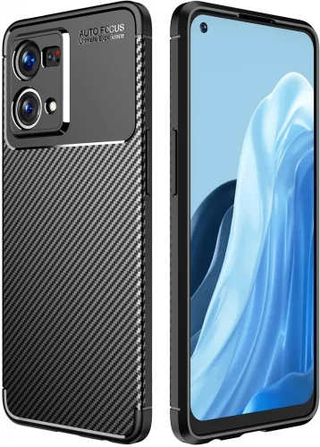 Oppo Reno 7 Kılıf Karbon Serisi Mat Fiber Silikon Negro Kapak - Siyah