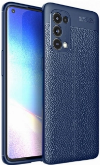 Oppo Reno 5 Kılıf Deri Görünümlü Lüks Parmak İzi Bırakmaz Niss Silikon Kapak - Lacivert