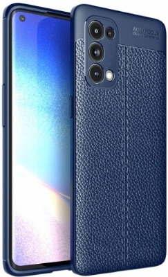 Oppo Reno 5 Kılıf Deri Görünümlü Lüks Parmak İzi Bırakmaz Niss Silikon Kapak - Lacivert