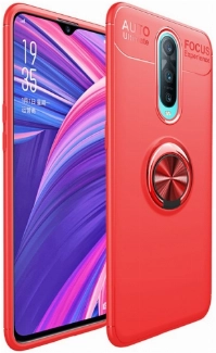 Oppo RX17 Pro Kılıf Renkli Silikon Yüzüklü Standlı Auto Focus Ravel Kapak - Kırmızı