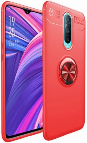 Oppo RX17 Pro Kılıf Renkli Silikon Yüzüklü Standlı Auto Focus Ravel Kapak - Kırmızı