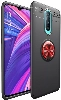 Oppo RX17 Pro Kılıf Renkli Silikon Yüzüklü Standlı Auto Focus Ravel Kapak - Kırmızı - Siyah