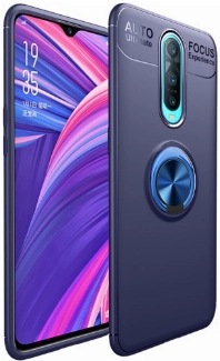 Oppo RX17 Pro Kılıf Renkli Silikon Yüzüklü Standlı Auto Focus Ravel Kapak - Mavi