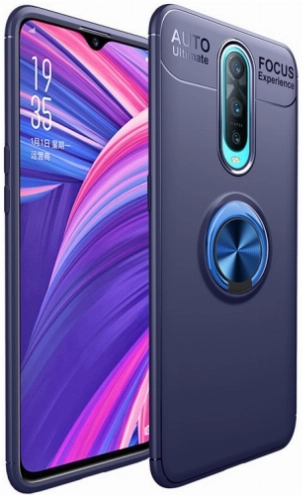 Oppo RX17 Pro Kılıf Renkli Silikon Yüzüklü Standlı Auto Focus Ravel Kapak - Mavi