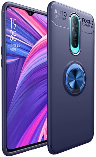 Oppo RX17 Pro Kılıf Renkli Silikon Yüzüklü Standlı Auto Focus Ravel Kapak - Mavi