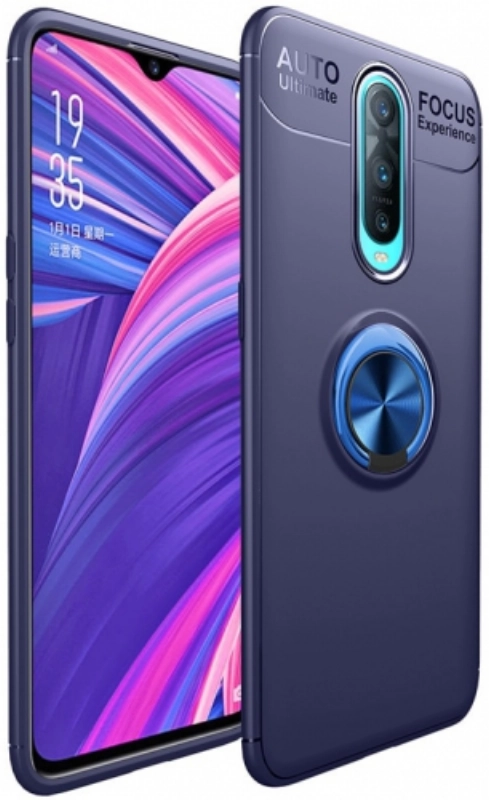 Oppo RX17 Pro Kılıf Renkli Silikon Yüzüklü Standlı Auto Focus Ravel Kapak - Mavi