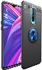 Oppo RX17 Pro Kılıf Renkli Silikon Yüzüklü Standlı Auto Focus Ravel Kapak - Mavi - Siyah