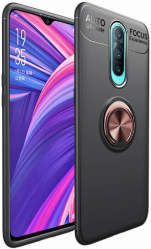 Oppo RX17 Pro Kılıf Renkli Silikon Yüzüklü Standlı Auto Focus Ravel Kapak - Rose Gold