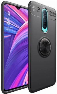 Oppo RX17 Pro Kılıf Renkli Silikon Yüzüklü Standlı Auto Focus Ravel Kapak - Siyah