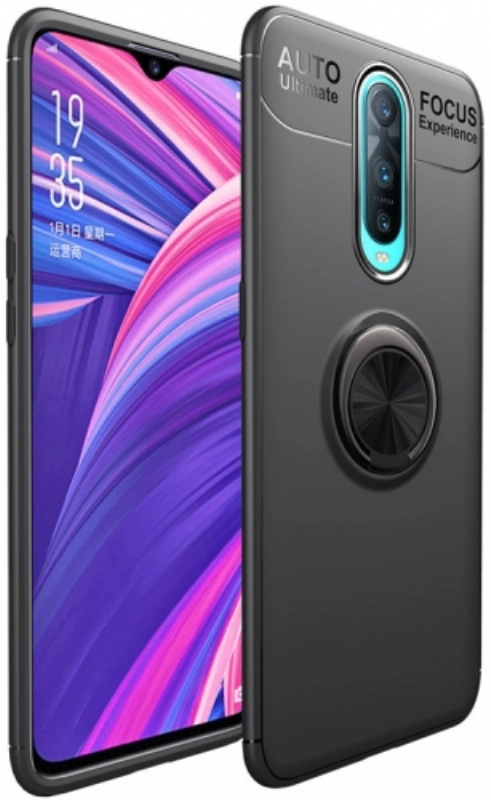 Oppo RX17 Pro Kılıf Renkli Silikon Yüzüklü Standlı Auto Focus Ravel Kapak - Siyah