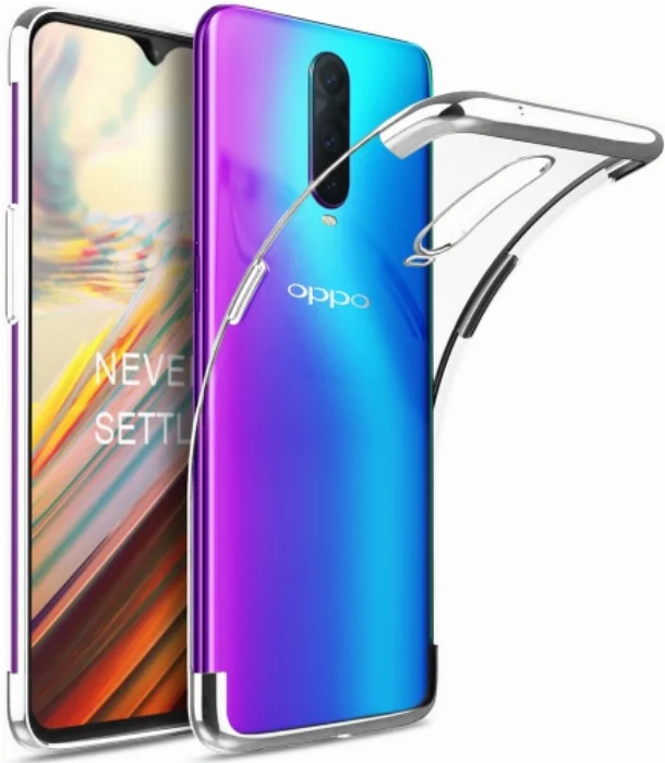 Oppo RX17 Pro Kılıf Renkli Köşeli Lazer Şeffaf Esnek Silikon - Gri