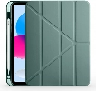 Apple iPad 10.9 2022 (10. Nesil) Tablet Kılıfı Standlı Tri Folding Kalemlikli Silikon Smart Cover - Koyu Yeşil