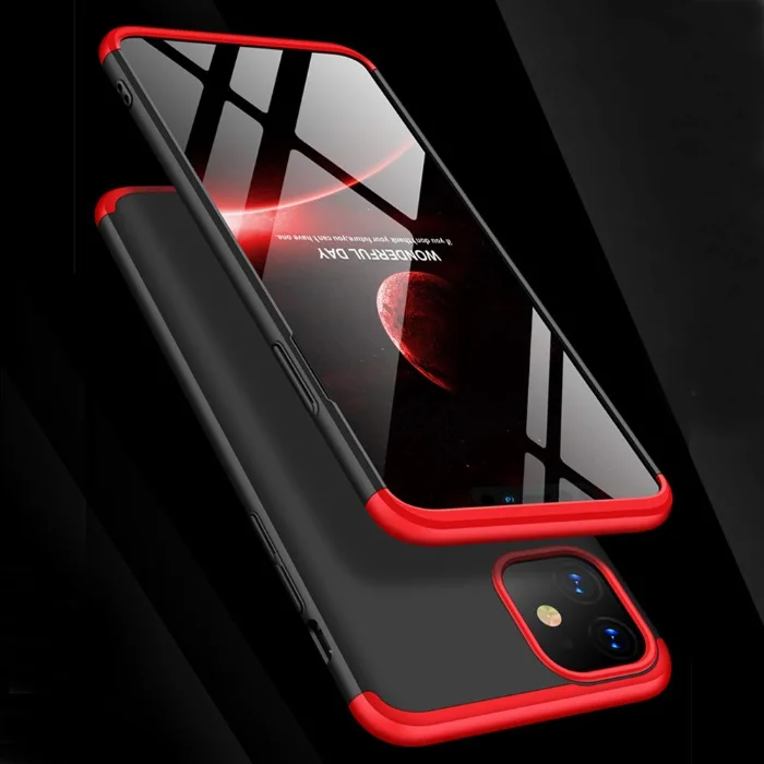 Apple iPhone 11 Kılıf 3 Parçalı 360 Tam Korumalı Rubber AYS Kapak  - Kırmızı