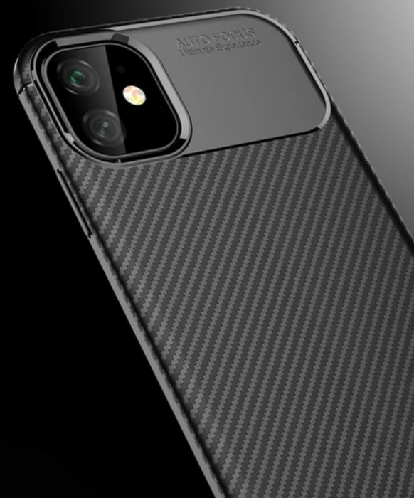 Apple iPhone 11 Kılıf Karbon Serisi Mat Fiber Silikon Negro Kapak - Siyah