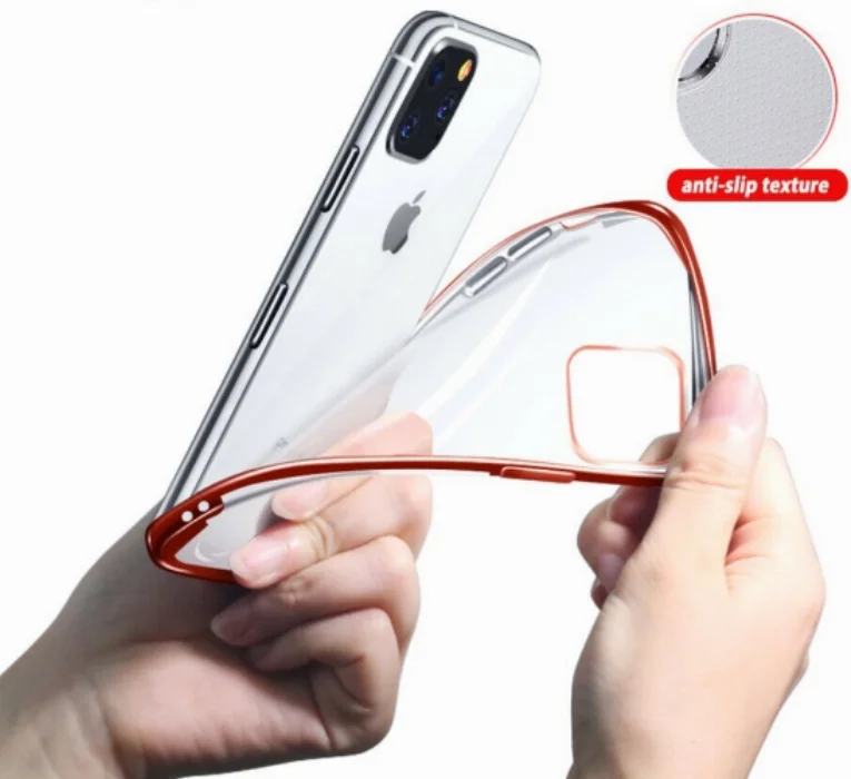 Apple iPhone 11 Pro Kılıf Renkli Köşeli Lazer Şeffaf Esnek Silikon - Gümüş