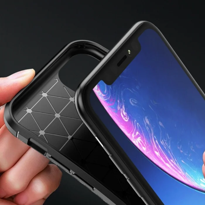 Apple iPhone 11 Pro Max Kılıf Karbon Serisi Mat Fiber Silikon Negro Kapak - Siyah