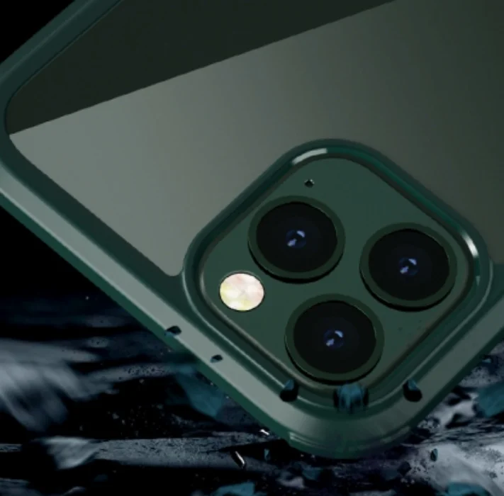 Apple iPhone 11 Pro Max Kılıf Ön ve Arkası Camlı 360 Tam Koruma Silikon Kapak - Yeşil