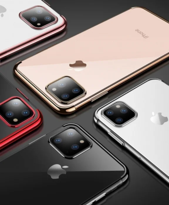 Apple iPhone 11 Pro Max Kılıf Renkli Köşeli Lazer Şeffaf Esnek Silikon - Gold