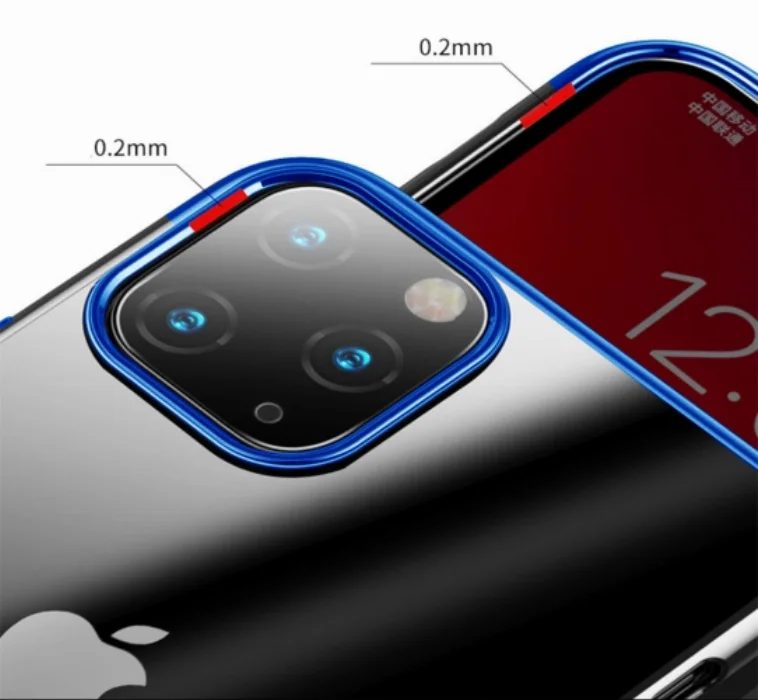 Apple iPhone 11 Pro Max Kılıf Renkli Köşeli Lazer Şeffaf Esnek Silikon - Kırmızı