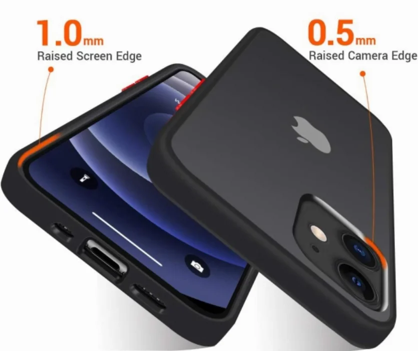 Apple iPhone 12 Mini (5.4) Kılıf Exlusive Arkası Mat Tam Koruma Darbe Emici - Siyah